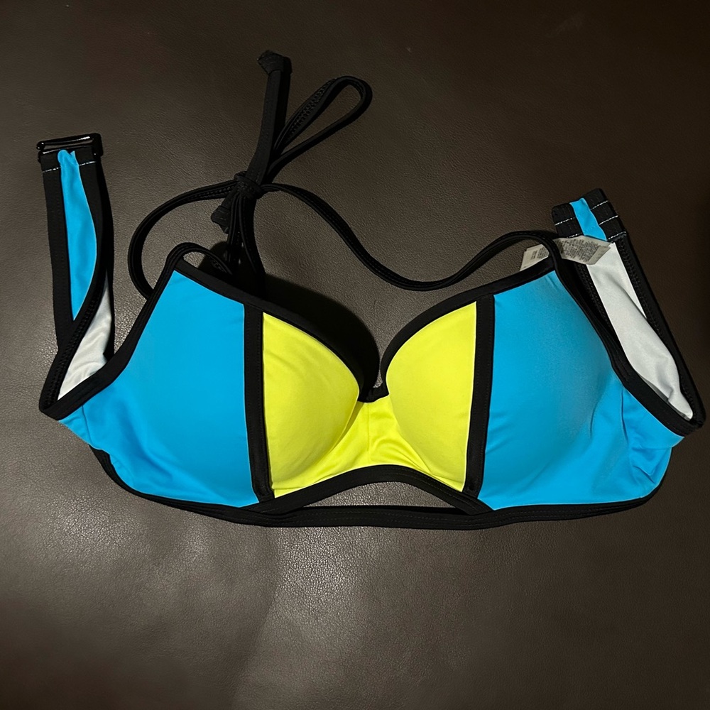 PINK Victoria's Secret Neon Yellow and Blue Bikini Top